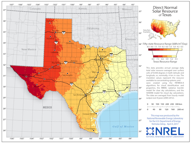 Texas solar resource map